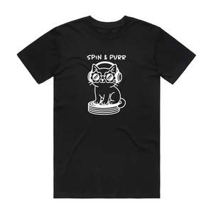 Spin And Purr - Cat T-Shirt - Black