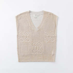 Aleger Open Knit V-neck Top Gold Foil