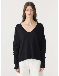 Bassike: Bassike Vneck Circle LS Tee Black