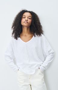American Vintage Sonoma V-Neck LS Top White