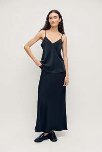 Silk Laundry Long Bias Cut Skirt Black Coral Jacquard