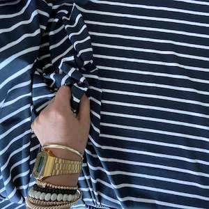 Tee: Organic Cotton Reversible V Neck Circular Tee Navy White Stripe *Limited edition