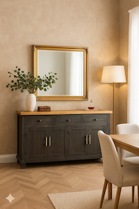 Buffet/Side Table - Rustic Black Sideboard with Natural Finish Top