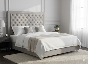 Ancona Buttoned California King Headboard - Light Grey Velvet