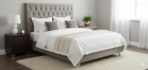 Dahlia Buttoned King Headboard - Stone Grey Velvet