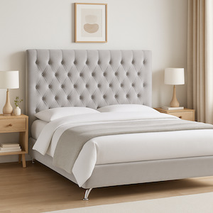 Dahlia Buttoned California King Headboard - Light Grey Velvet