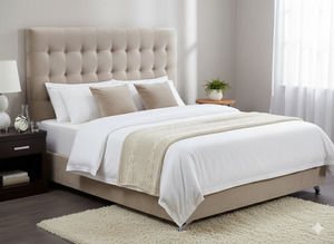 Maison Buttoned Headboard - Super King Size - Beige Velvet