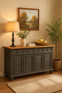 Buffets Side Tables: Grey Wash Buffet Sideboard with Natural Finish Top- Mindi Wood - 160cms