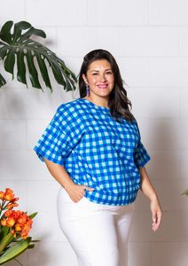 Lisso Boxy Top - Hand Drawn Check Blue