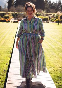 Peta Shirt Dress - Tile Stripe Ocean Zest