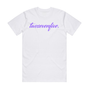 White/Purple Script Logo Tee