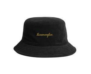 Headwear Accessories: Black/Gold Script Terry Bucket Hat