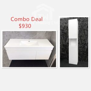 Products: Combo Deal-1200mm Wall Hung Vanity+350mm Free Standing Side Cabinet-White