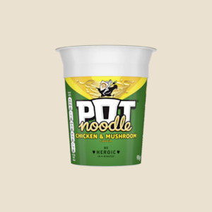 Noodles and Pasta: Pot Noodle Chicken and Mushroom 90g (best before 30/9/24)