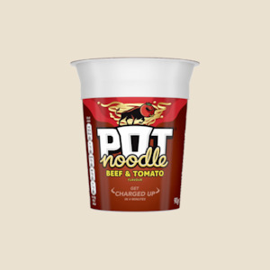 Noodles and Pasta: Pot Noodle Beef and Tomato 90g (Best Before 30/9/24)