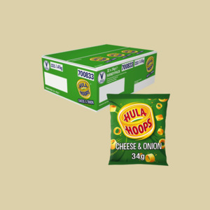 New: Hula Hoops Cheese & Onion 34gx32 Box (BB:25/10/25)