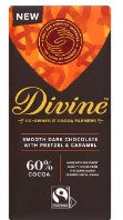Confectionery: Divine Fairtade Smooth Dark Chocolate with Pretzel & Caramel 90g