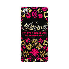 Products: Divine 70% Dark Chocolate with Raspberries 100g