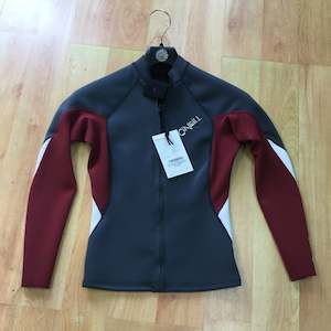 Womens Rash Wetsuit Tops: Oneill Womens Bahia Full Zip 1mm Jacket - Grey/Maroon