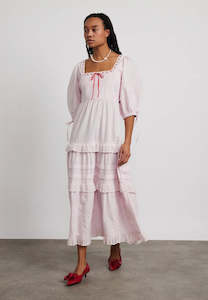 Damson Madder Rebecca Bow Back Dress Pink Broderie