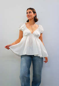 Caitlin Crisp Isla Blouse Ivory Linen