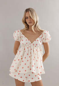 Caitlin Crisp Isla Blouse Pink Spot Linen