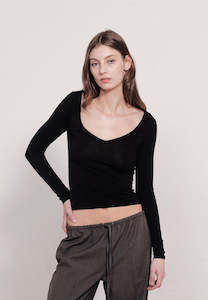 Sister Studios Carlotta Deep V Long Sleeve Top Black