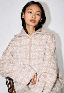 Commonplace Essentials Chapman Monogram 1/4 Zip - Warm Sand/Cream