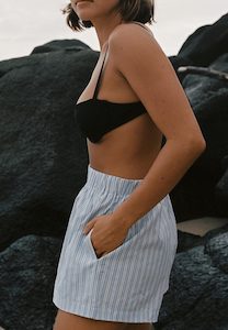 Commonplace Essentials: Commonplace Essentials Good Days Boxer Short White/Blue Stripe