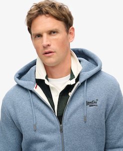 Superdry Product: SUPERDRY HOODIE - ESSENTIAL LOGO ZIP HOODIE / SELVEDGE BLUE GRIT