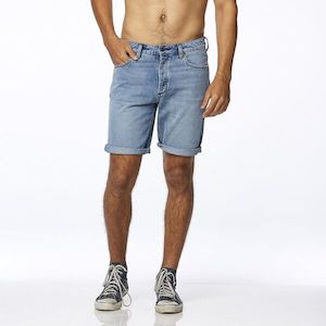 Mens Walkshorts Shorts: WRANGLER DENIM SHORTS - SPENCER BLUE GROOVE