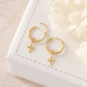Midsummer Star Jewelery: MIDSUMMER STAR EARRINGS - CROSS GOLD SLEEPERS