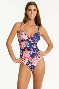 Sea Level: SEA LEVEL ONE PIECE - INDOCHINE CROSS FRONTSCOOP BACK / FENCH NAVY