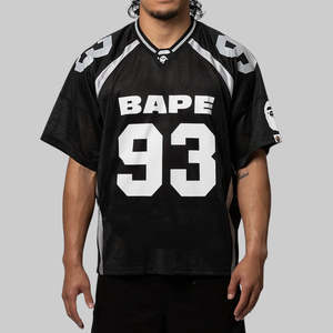 A Bathing Ape%C2%AE: Line Camo Jacquard Relaxed Fit Football Jersey - Black