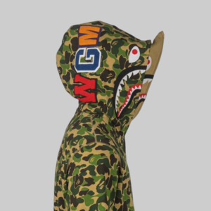 Bape Shark Hoodies: ABC Camo Double Shark Full Zip Hoodie - Green