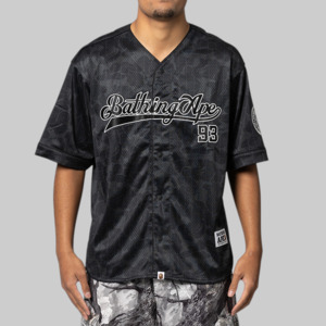 A Bathing Ape%C2%AE: Camo Stripe Baseball Shirt - Black