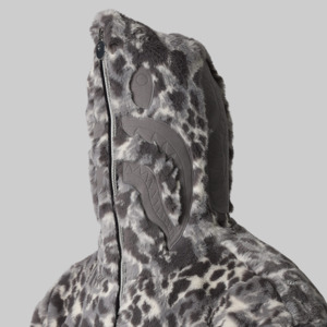New Arrivals: Wild Leopard Pattern Faux Fur Shark Full Zip Jacket - Grey
