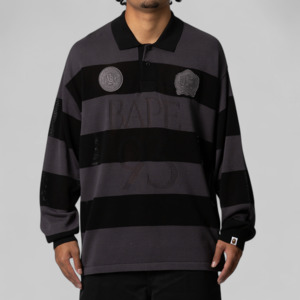 Jacquard Multi Logo Stripe Relaxed Fit Long Sleeve - Black