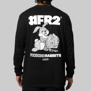 Rabbit With Shopping Cart Long Sleeve - Black