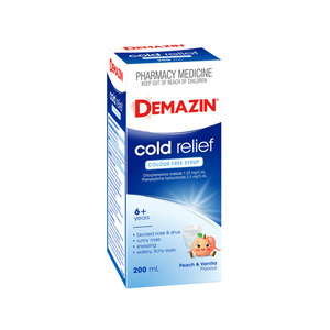 Demazin Cold Relief Colour Free Syrup Vanilla/Peach 200ml