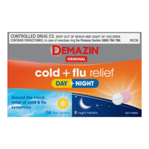 Demazin: Demazin Original Cold + Flu Relief Day + Night Tablets 24s - PHARMACIST ONLY