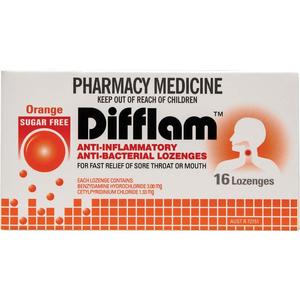 Difflam Anti-Inflammatory + Antibacterial Sore Throat Dual Action Orange Lozenges 16s