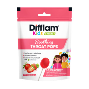Difflam Kids Soothing Throat Pops Strawberry 10s