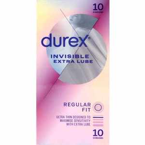 Durex Condoms Invisible Xtra Lube Regular Fit 10pk
