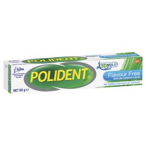 Denture Orthodontic Care: Polident Denture Adhesive Cream Tube Flavour Free 60g