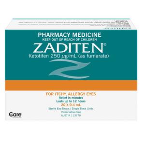 Eye Medicines: Zaditen Allergy Sterile Eye Drops 0.4ml Singles 20pk