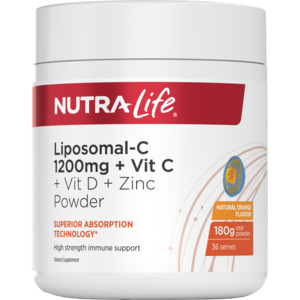 Energy: Nutra-Life Liposomal-C 1200mg + Vit C + D + Zinc Powder 180g