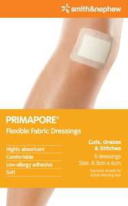 Bandages Plasters Supports: Primapore Dressing 8.3x6cm 5pk