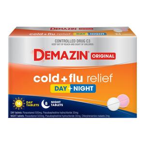 Demazin Original cold +flu Relief Day +Night 24s (Pharmacist Only Medicine)
