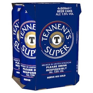 Lager: Tennent's Super Can 500ml - 4 Pack